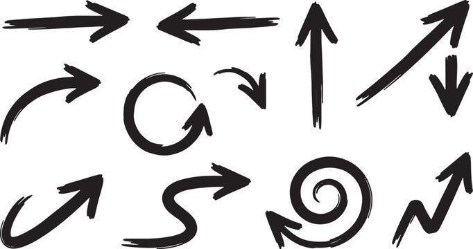 Black hand-drawn arrows in various directions symbols