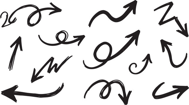 Black hand-drawn arrows pointing in different directions on white background
