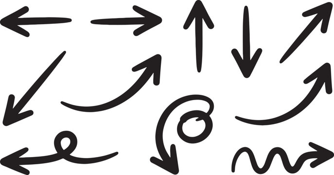 Black hand-drawn arrows pointing in multiple directions on white background