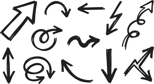 Black hand-drawn arrows pointing in various directions abstract directional
