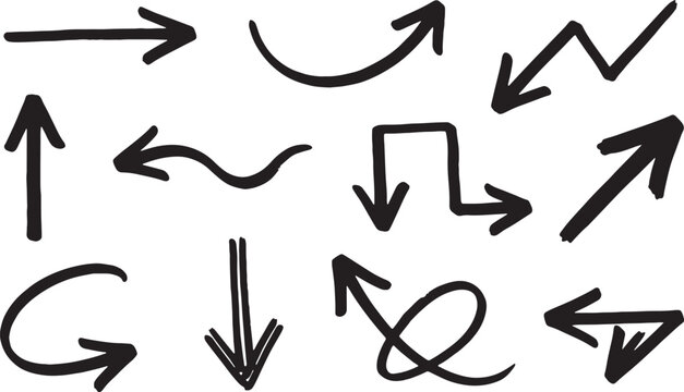 Black hand-drawn arrows pointing in multiple directions on white background