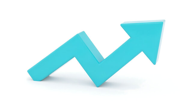 Single cyan zigzag progress arrow pointing upward isolated with progress