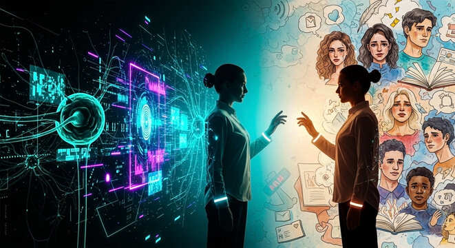 Artificial Intelligence vs Human Emotional Intelligence Concept