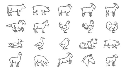 Fototapeta premium Set of hand drawn farm animals sketch icons.
