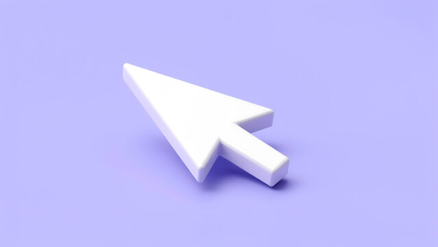 White computer mouse pointer icon on a soft purple background with computer