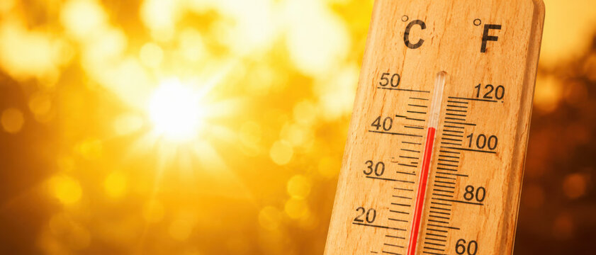 Thermometer showing high temperature during heat wave