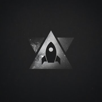 Modern Geometric Space Logo Concept with Rocket Silhouette and Galaxy Texture