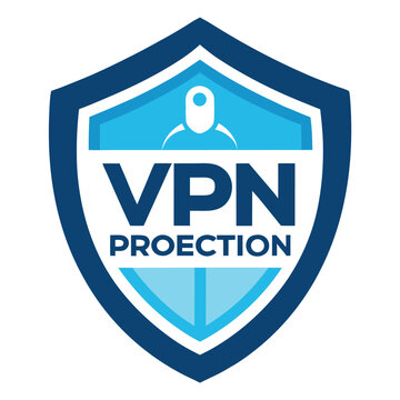Vpn protection logo design, shield icon with digital security concept, vector illustration