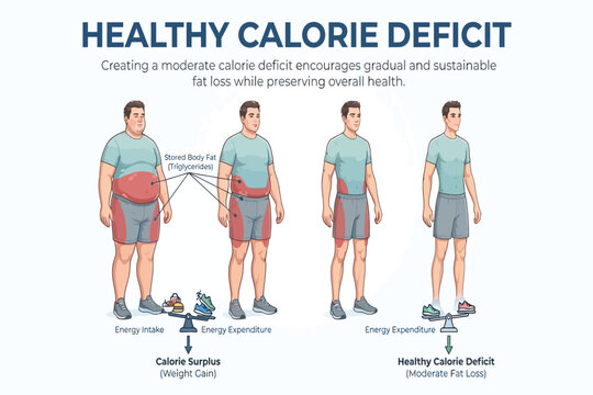 Male body composition improvement showing gradual fat reduction and muscle preservation.