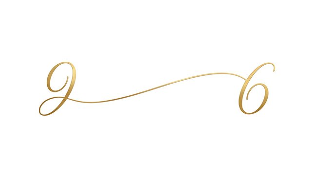 Elegant gold calligraphy letters g and 6 connected with a thin flowing flourish line design