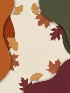 Autumn background with fall leaves and organic layered paper elements offering elegant copy space for advertising, maple leaves