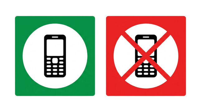Set of mobile phone allowed and prohibited signs for communication rules