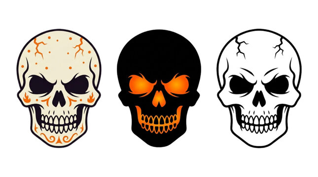 Skull Icons Vector Set Halloween Evil Skeleton Face Design Elements
