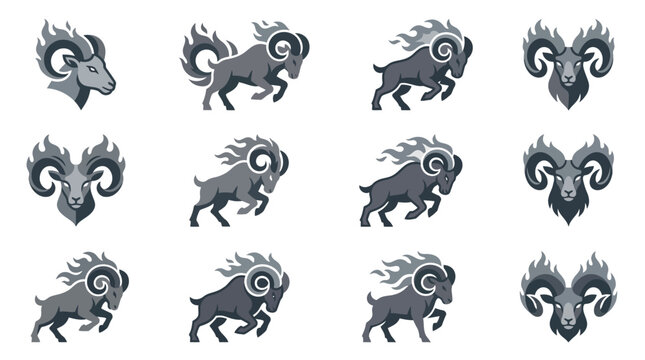 Stylized ram mascot character icons with flaming details.