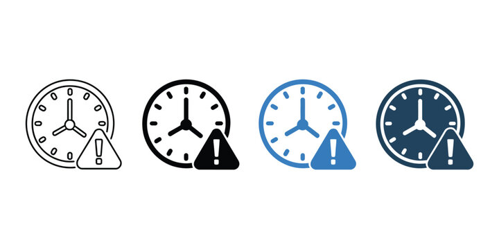 Deadline alert icon vector featuring clock warning, missed deadline reminder, time pressure symbol, urgent schedule, flat design for business and productivity.