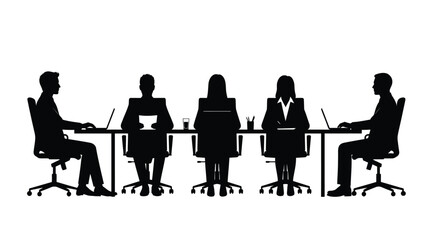Fototapeta premium Professional business team members sitting together at a long conference table during a corporate meeting session