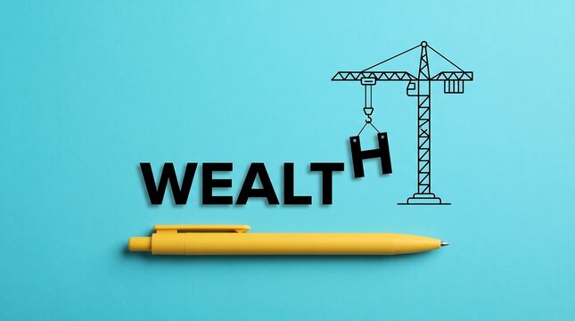 Building wealth concept. Construction crane lifting letter H to complete financial growth.
