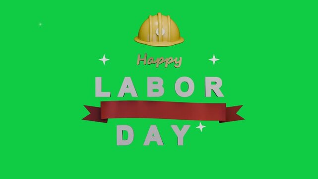 Black reveal animating greeting transparent bg, hat popping, LABOR DAY forming, honoring US worker