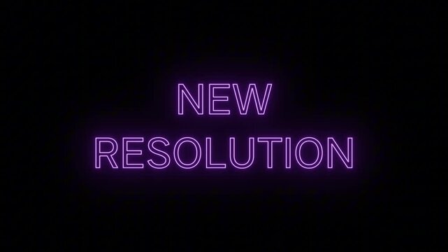 Elegant Purple Neon Banner 'NEW RESOLUTION' with Continuous Loop on Transparent Alpha Channel, Great for Goal Setting Videos