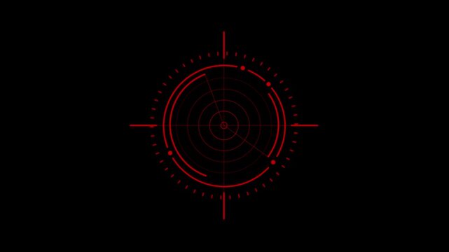 Red digital radar hud interface overlay, futuristic scanning target scope for sci-fi ui