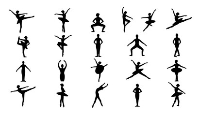 Elegant Ballet Ballerina Silhouette Collection with Classical Dance Poses Vector Set © Emdadul