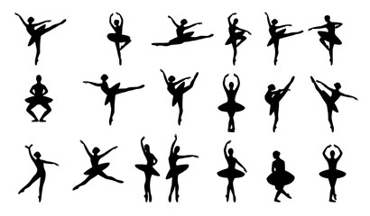 Classical Ballerina Dance Silhouette Collection Editable Ballet Vector Set © Emdadul