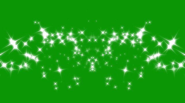 Magical white glitter stars effect loop magic dust pixie dust path, festive celebration background template, abstract shiny sparkle line particles for creative video editing vlogs on green screen. 4k