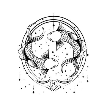 Pisces zodiac sign, outline, line art