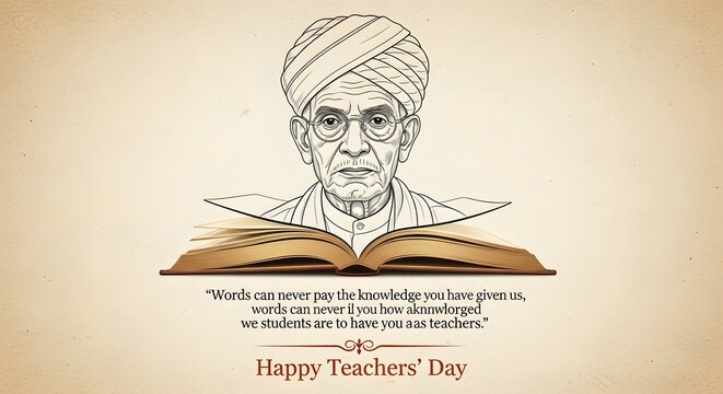 Indian teacher portrait illustration. Vintage sketch of a scholar. Happy Teachers Day concept.