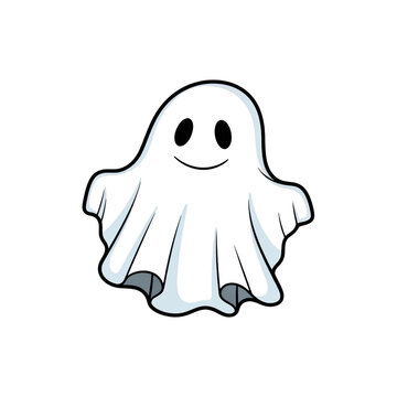 Cute cartoon ghost character with smiling face isolated on transparent background art.