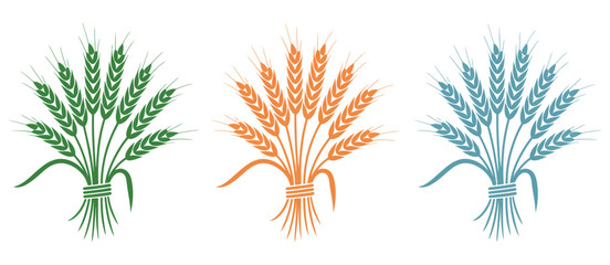 Rice crop logo featuring minimalist wheat bundle, tied grain stalks, agriculture branding, organic farming and food industry symbol © GIBBI RWW