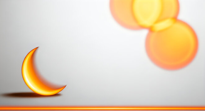 Glowing golden crescent moon icon floating above a smooth reflective surface with warm soft bokeh circles in the bright background