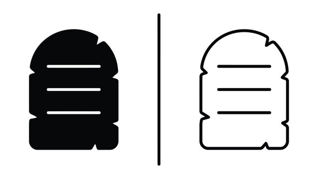 Black and white hamburger silhouettes with a vertical line dividing them simple food icons on a white background