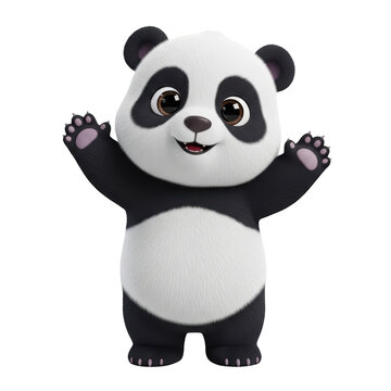Cute little panda bear waving paws standing isolated on transparent background image.