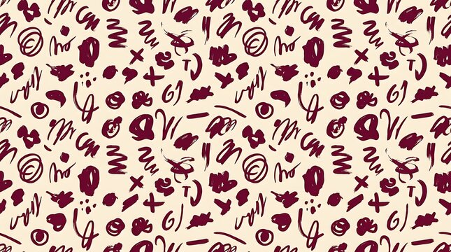 Abstract hand drawn burgundy doodle seamless pattern on cream