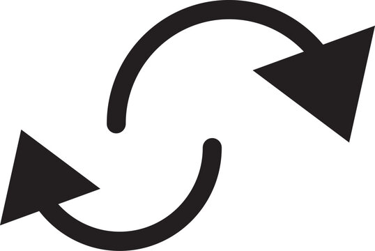 Two very simple curved thick line art arrows pointing in opposite directions icon representing a refresh or exchange concept