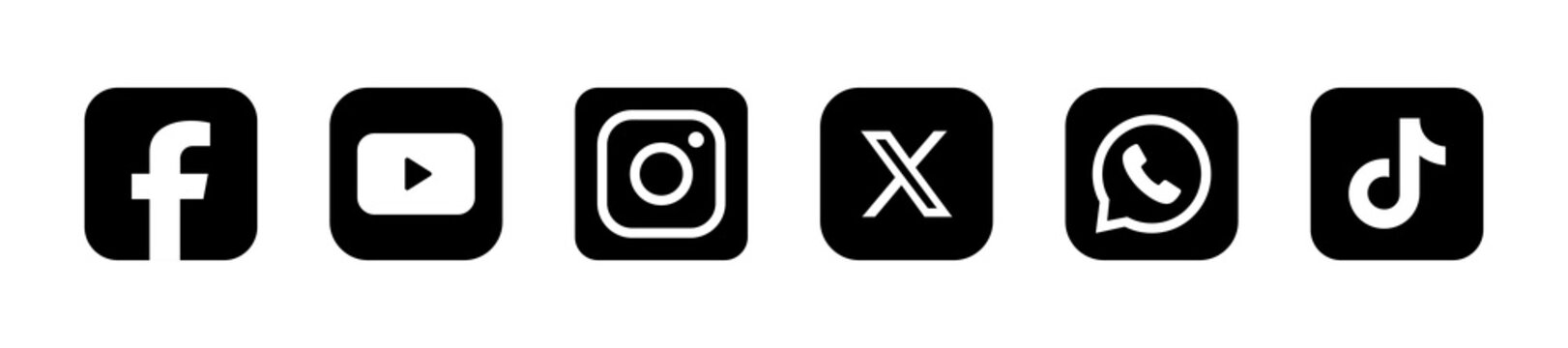 Social media logo icons svg . Facebook, Instagram, X , Twitter, YouTube, WhatsApp & TikTok . vector circle button set 2026