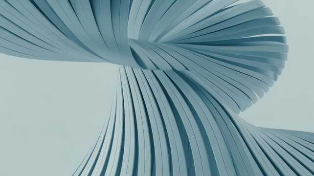 Abstract 3D render of a blue twisted ribbon shape on a light background.