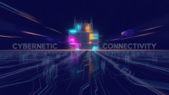 Abstract digital background featuring a glowing cybernetic structure and circuit board connectivity.