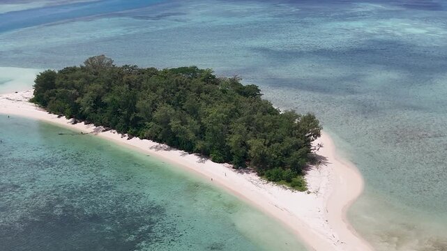 Aerial shot of Kerayaan Beccu Beach, a white-sand beach in Kotabaru, South Kalimantan