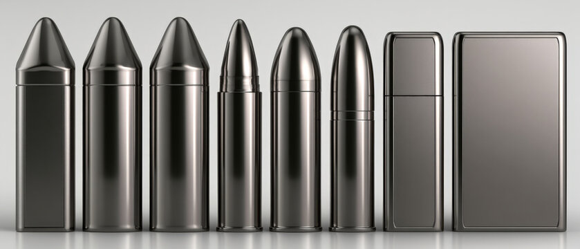 Row of Polished Chrome Cylinders and Power Modules on Metal Stage