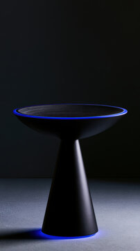 Black Pedestal Round Table with Blue LED Ring Lighting Base