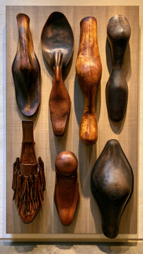 Wall Mounted Display Panel of Handcrafted Wooden Spoons and Tools