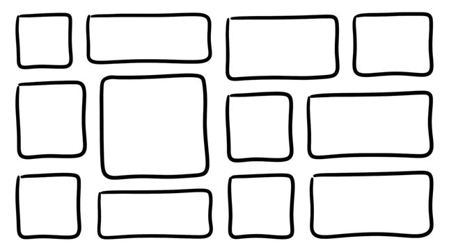 Set of hand drawn rounded rectangular frames and boxes for creative design and doodle style layouts