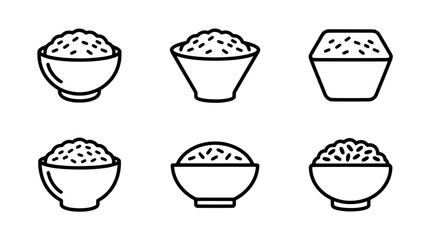 Fototapeta premium Set of rice bowl icons in flat line style for Asian cuisine and healthy food menu design