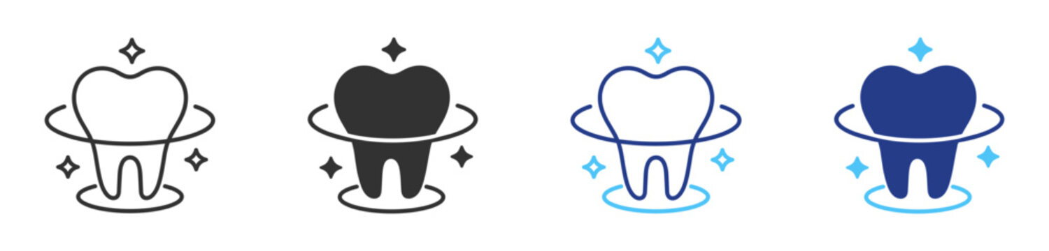 Healthcare dental tooth with sparkle line icon on transparent background