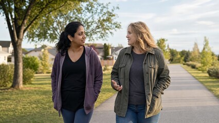 Fototapeta premium Peer Recovery Support Conversation on a Suburban Greenway