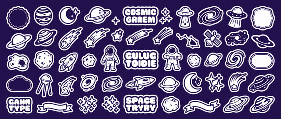 Space Sticker Collection: Astronauts, Planets, Rockets, Galaxies, UFOs, Stars, Comets, and Asteroids © Jalaludin
