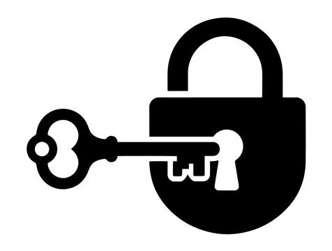 Vintage padlock with inserted key icon security protection cybersecurity encryption password