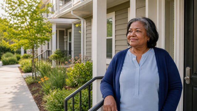 Missing Middle Housing Resident at Accessible Duplex Porch